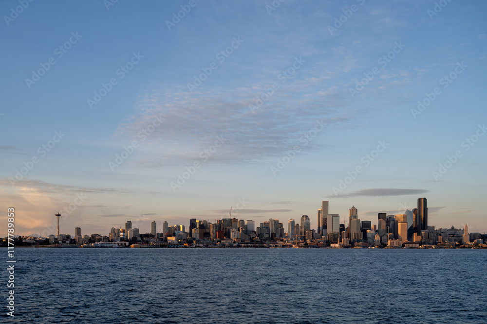 Seattle Skyline At Sunset Across Puget Sound Seattle Skyline At Sunset Across Puget Sound