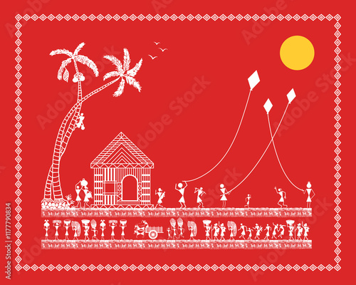 Warli Art: Makar Sankranti Celebration in Rural India. Indian tribal art, Warli painting, Makar Sankranti rural life, Warli village art.