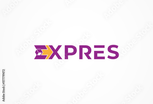 Express Logo, letter E and X with box and arrow icon combination in text express typography logo, vector illustration