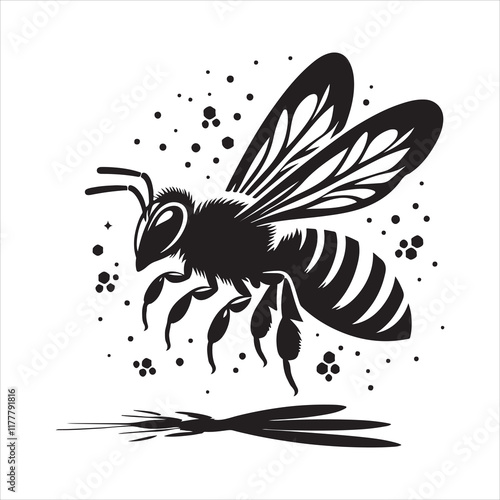 One bee silhouette vector. Honey bee vector icon. Bee silhouette illustration on a white background.