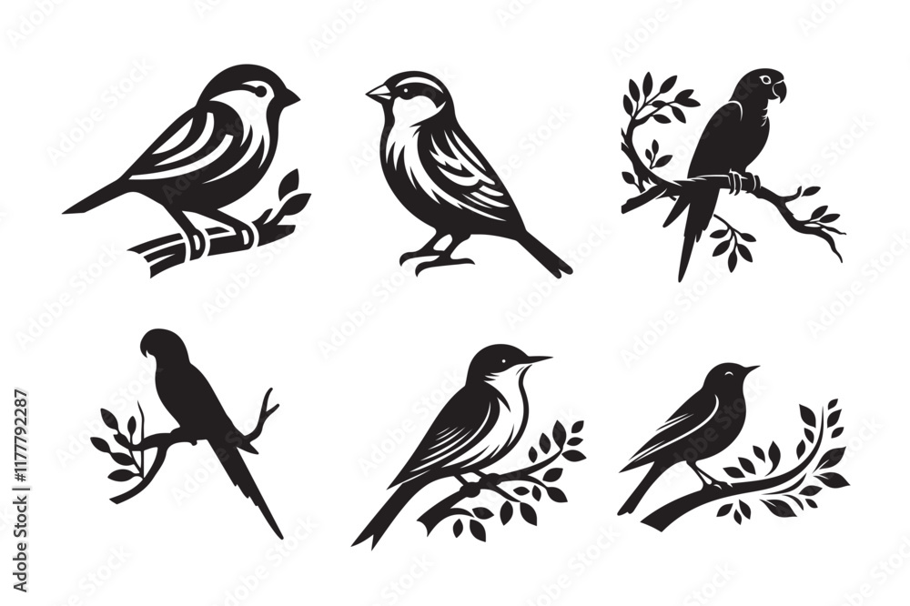 Fototapeta premium Birds icon silhouette illustration on white background. 06
