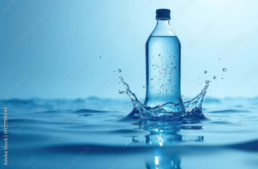 refreshing bottle of water half submerged in splashing water on light blue background in concept of hydration and freshness refreshing bottle of water half submerged in splashing water on light blue background in concept of hydration and freshness