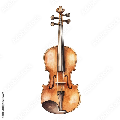 A watercolor vector of a violin, isolated on a white background. Musical instrument vector.
