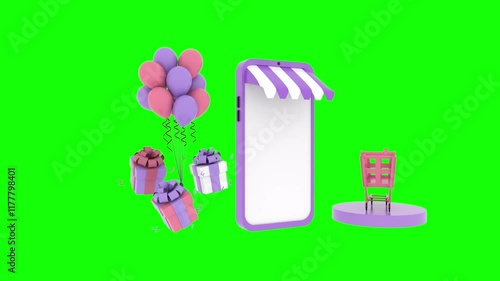 Online E-commerce and shopping mobile application 3d animation loop copy space with alpha channel