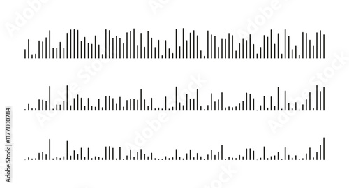 Waveform patterns logo. Equalizer flat symbols. Voice message templates. Audio chat speech sound wave simple icons. Elements for mobile messenger, podcast online radio interface, music player or app. 