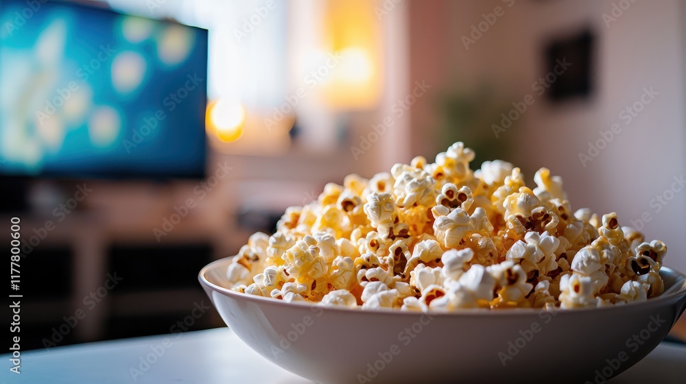 Freshly Made Buttered Caramel Popcorn in a Bowl Ready for Movie Night at Home Freshly Made Buttered Caramel Popcorn in a Bowl Ready for Movie Night at Home