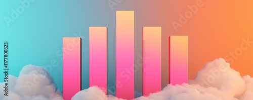 Wallpaper Mural economic and windfall concept. Abstract bars in vibrant colors rising above soft clouds in a gradient sky. Torontodigital.ca