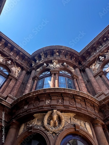 Fachada Teatro Massimo Bellini. Fachada de edificio historico Catania Italia. Fachada gótica marron. photo