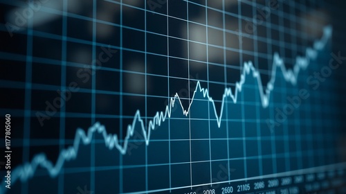 Abstract Financial Data Visualization with a Rising Trend Line on a Grid Background