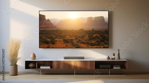 A photo of a wall-mounted TV with a hidden cable