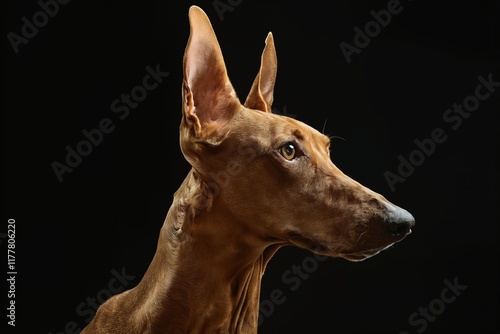 Close-up of a Pharaoh Hound breed dog with prominent ears photo