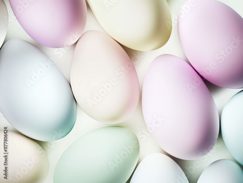 Pastel Easter egg shapes create a serene minimalist background for creative projects.  photo