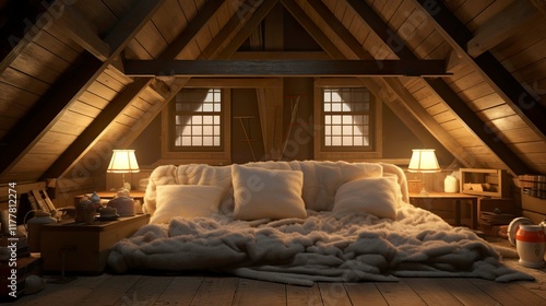 A photo of an attic space with exposed insulation