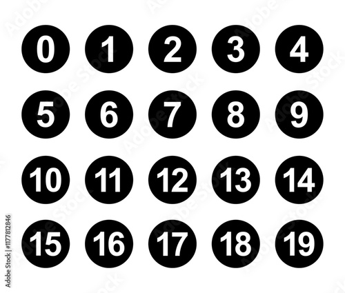 Numbers icon set 0 to 19