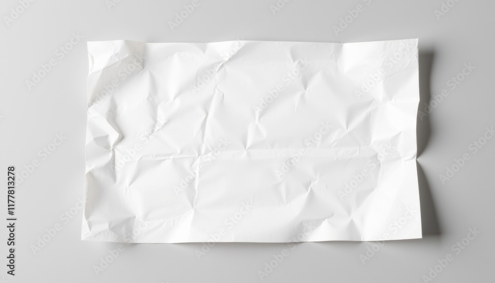 Fototapeta premium Realistic wrinkled paper mockup with soft folds and texture, placed on smooth neutral background, with lighting emphasizing natural wrinkles
