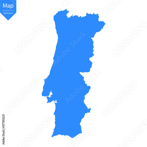 Blue map of Portugal isolated on white background. Vector illustration eps10.	
