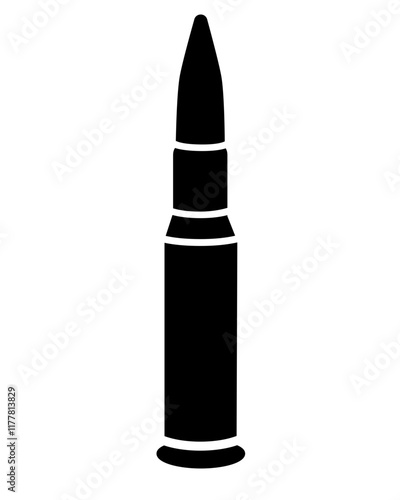 Weapon cartridge - vector silhouette illustration for sign or pictogram. A bullet with a charge and a primer, enclosed in a sleeve. Weapon cartridge black silhouette - for logo, identity.	