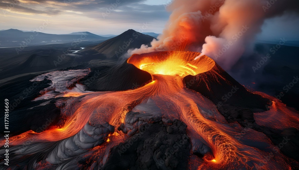 volcano lava flow, AI generateda volcano lava flow, AI generateda