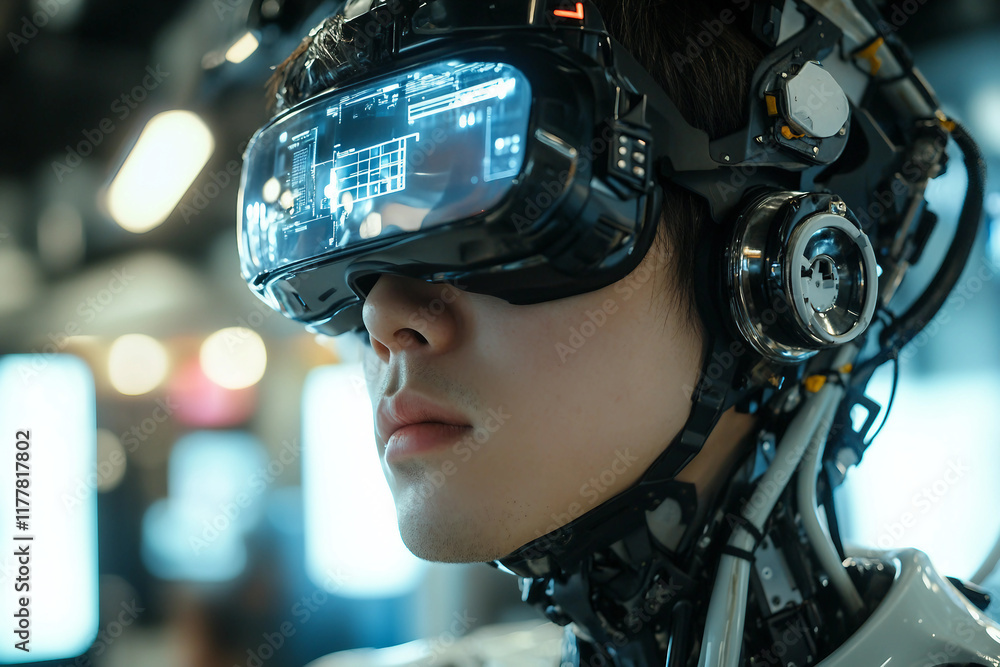 A humanoid robot in an advanced factory setting, highlighting automation and the future of manufacturing AI generative A humanoid robot in an advanced factory setting, highlighting automation and the future of manufacturing AI generative