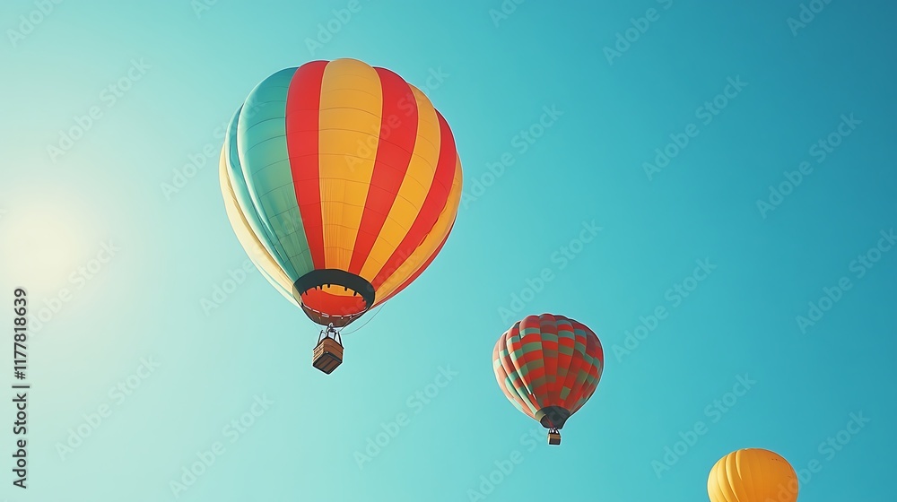 Fototapeta premium Vibrant Balloons Against Open Sky with Space for Text Overlay