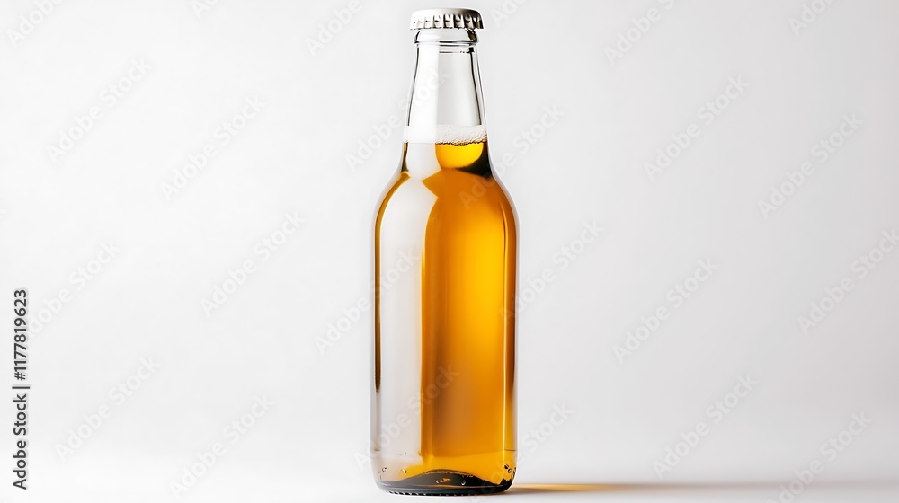 A full bottle of light beer on a white background. A full bottle of light beer on a white background.