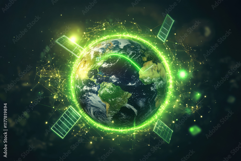 Earth surrounded by green energy light Earth surrounded by green energy light