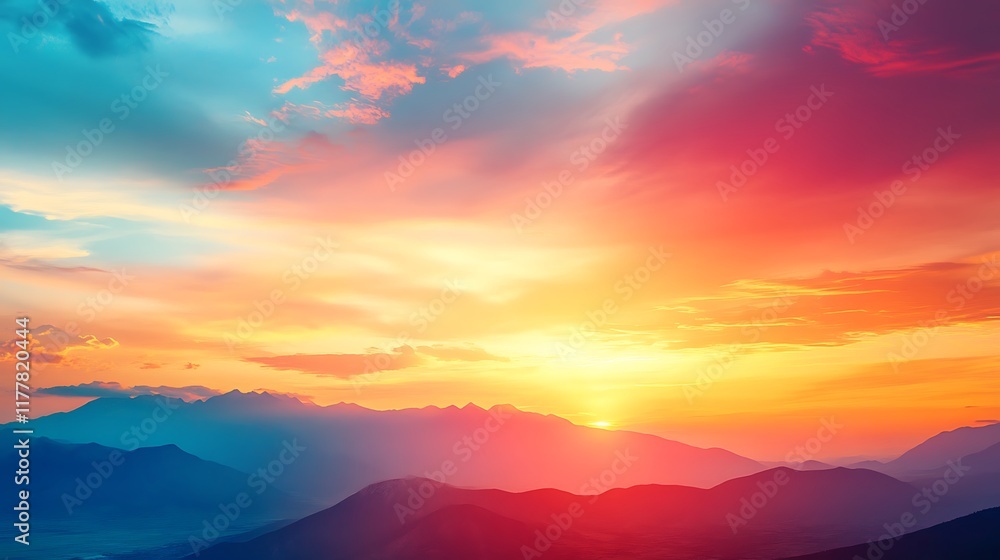 Obraz premium A vibrant, colorful sunrise over a desert with a clear area for text 