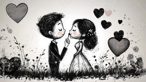 Romantic Couple Silhouette Embracing with Heart Vector Illustration for Valentine's Day