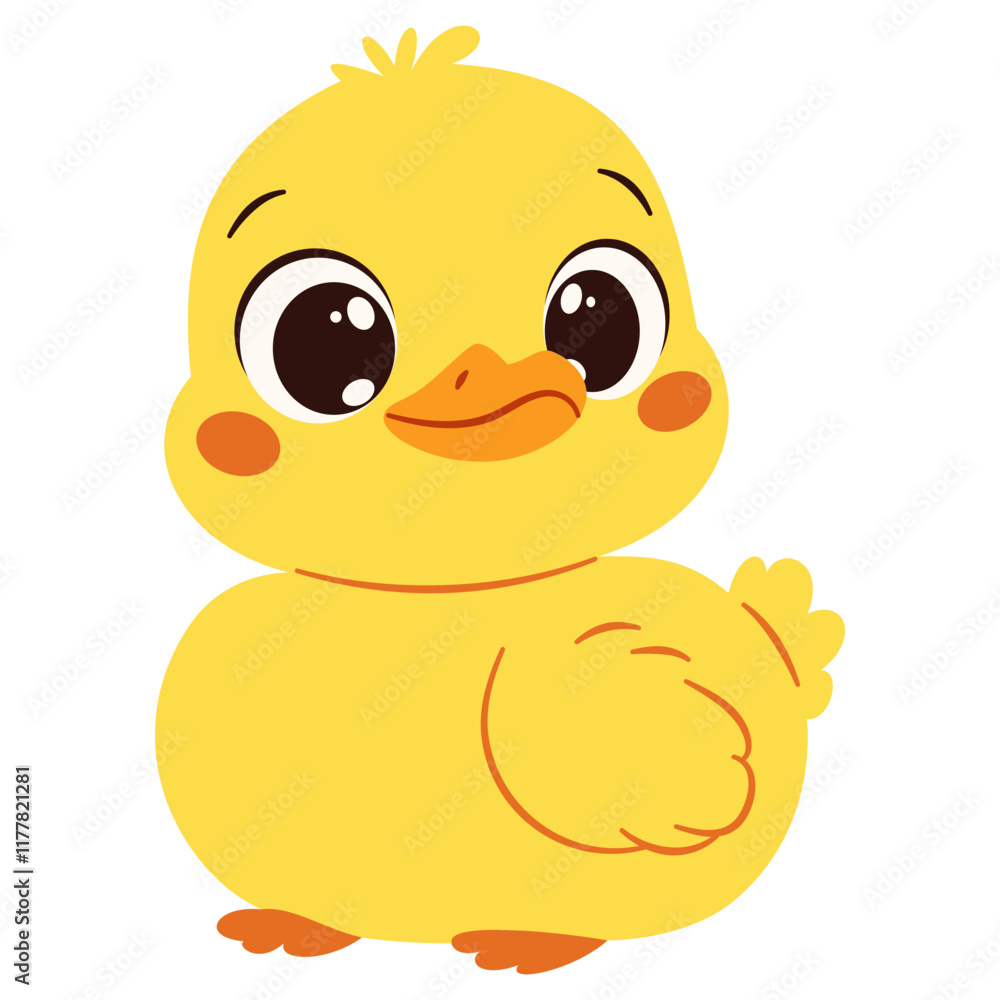 Super cute duckling with big eyes. Flat vector illustration in simple childish style. White background . Vector illustration Super cute duckling with big eyes. Flat vector illustration in simple childish style. White background . Vector illustration