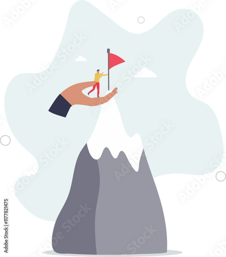 Helping hand, coaching or mentor support employee to achieve business target,flat characters.