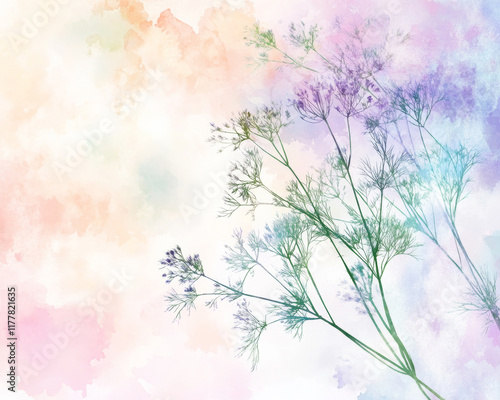 An arrangement of dill on a pastel watercolor canvas symbolizing peace.