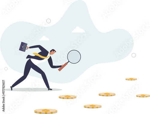 Searching for investment opportunity, financial success or salary raise,flat characters.