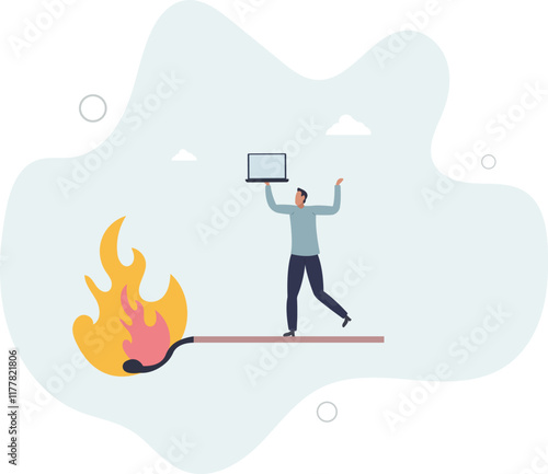 Burnout from overworked or pressure to finish within deadline, frustration or exhausted worker, despair employee or trouble concept.flat characters.