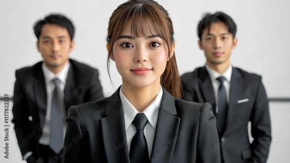 Professional Group Portrait of a Young Woman in Business Attire with Colleagues in a Meeting Setting Professional Group Portrait of a Young Woman in Business Attire with Colleagues in a Meeting Setting