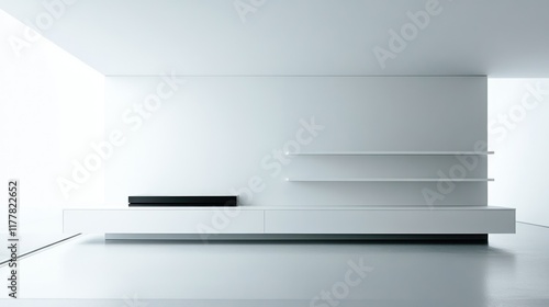 Wallpaper Mural Minimalist white room with built-in shelving and media console. Torontodigital.ca