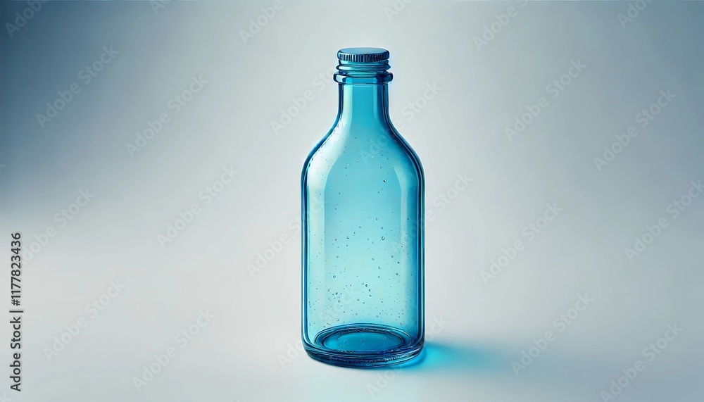 bottle of water, blue glass bottle, on light background. Created with generative AI. bottle of water, blue glass bottle, on light background. Created with generative AI.