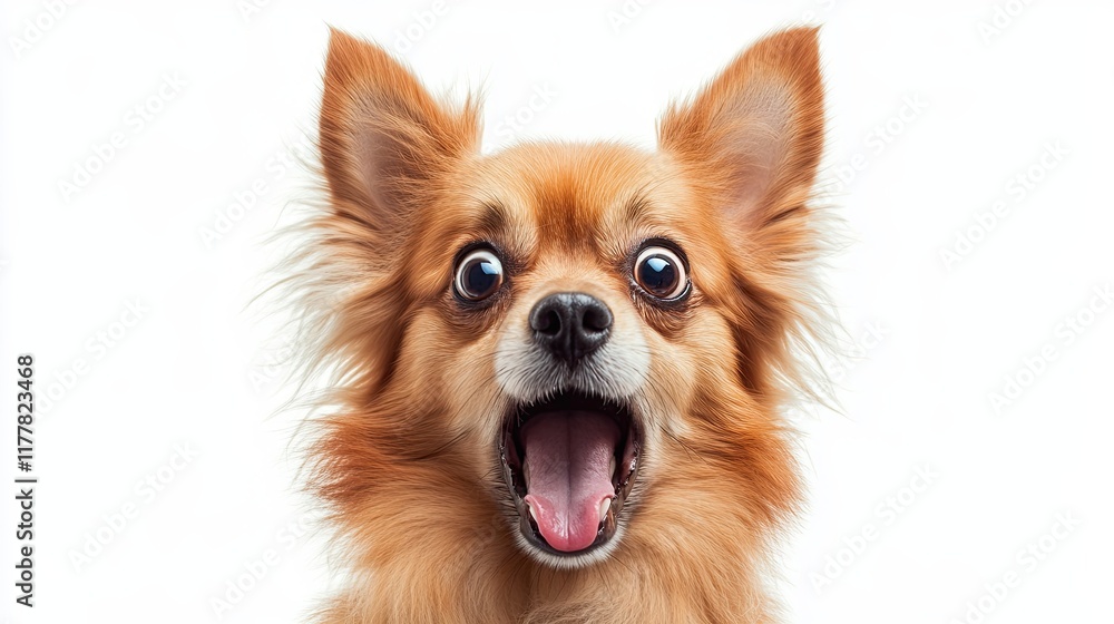 Obraz premium Surprised dog with an excited expression on his face, great surprise. isolated on white.