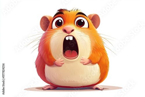 Surprised hamster with an excited expression on his face, great surprise. isolated on white. place for text. cartoon look photo