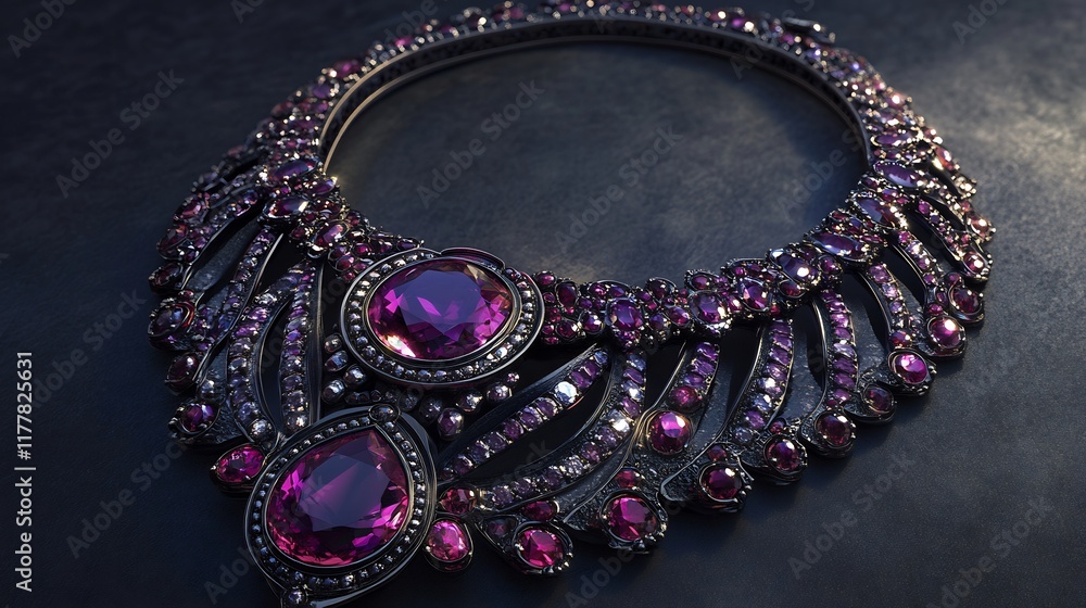 Detailed rendering of customdesigned necklace with unique metal and gemstone combinations for exclusive collections Detailed rendering of customdesigned necklace with unique metal and gemstone combinations for exclusive collections