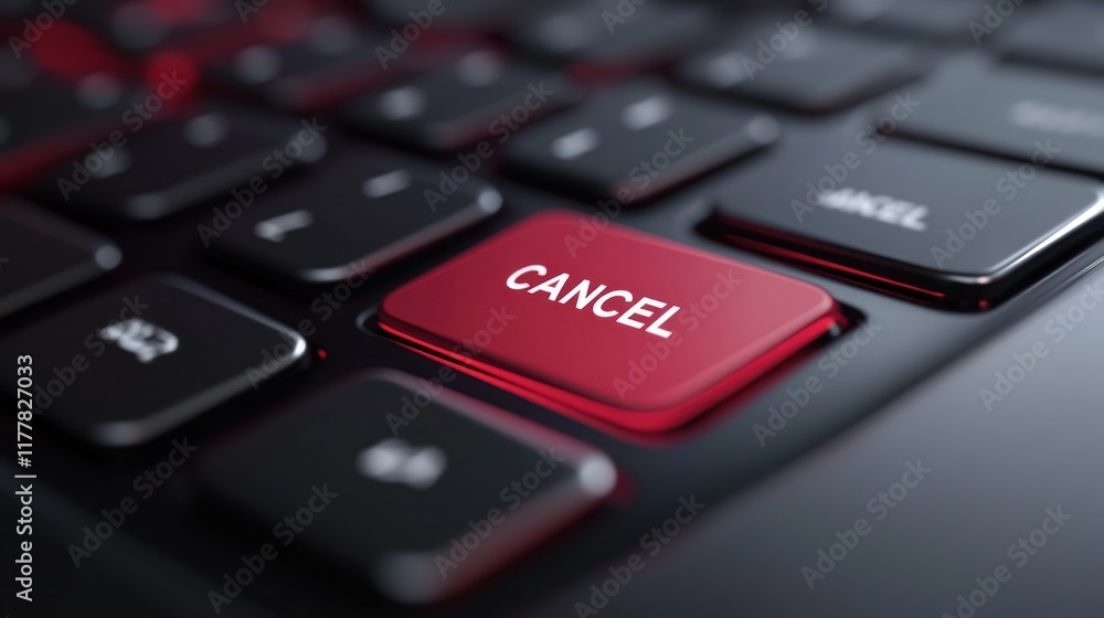 Close-Up of Keyboard with Glowing Red Cancel Button Close-Up of Keyboard with Glowing Red Cancel Button
