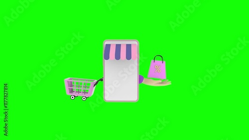 Online E-commerce and shopping mobile application 3d animation loop copy space with alpha channel