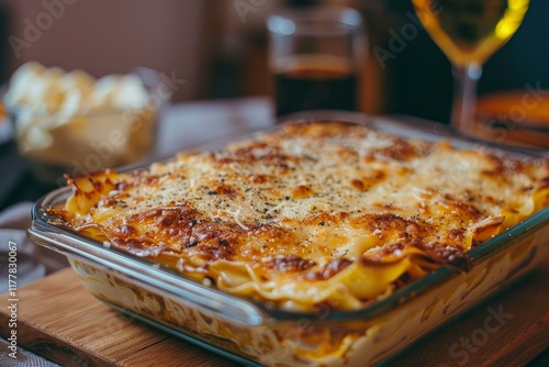 Wallpaper Mural Delicious lasagna with melted cheese freshly baked in glass container, ready to be served Torontodigital.ca