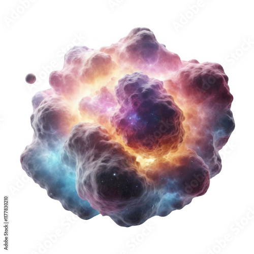 Vibrant and Dreamy Nebula Cloud Displaying a Fusion of Colors like Blue, Orange, and Purple, with Starry Highlights, Capturing the Beauty of Space, on a Transparent Background