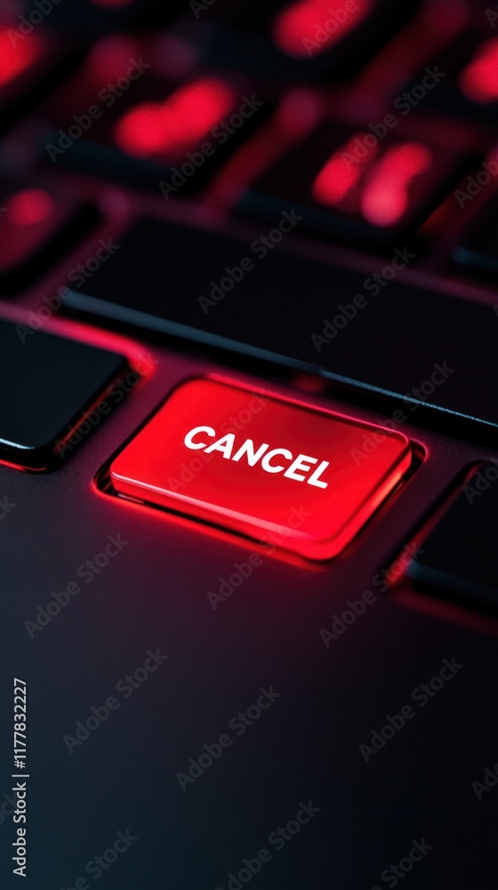 Close-Up of Keyboard with Glowing Red Cancel Button Close-Up of Keyboard with Glowing Red Cancel Button