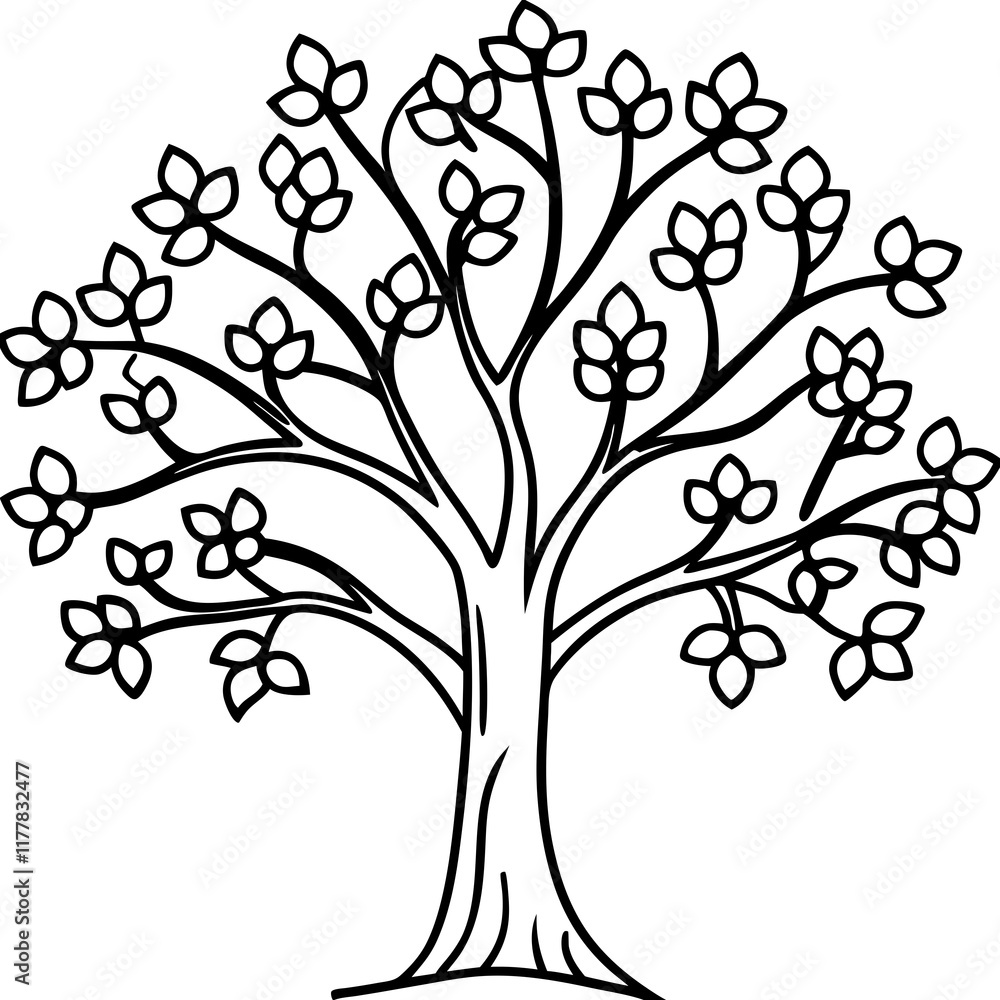 Obraz premium Vibrant Spring Tree and Whimsical Tendrils - Vector Illustration