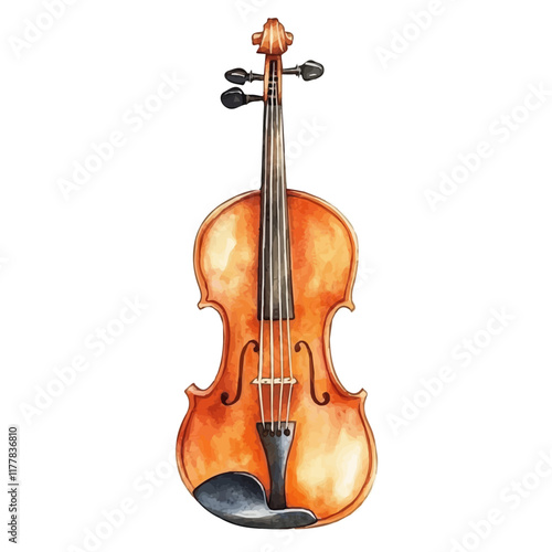 A watercolor vector of a viola bow, isolated on a white background. Musical accessory vector.
