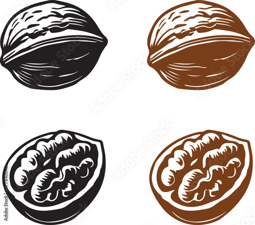 walnut symbol logo silhouette design vector art illustration