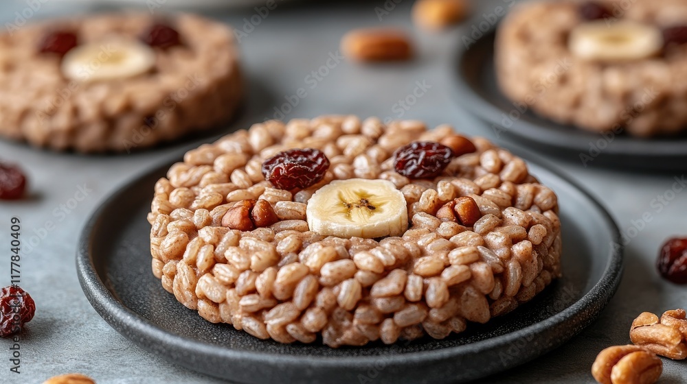 Delicious Rice Cakes Topped With Banana And Nuts Delicious Rice Cakes Topped With Banana And Nuts
