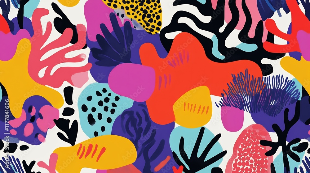 Textile pattern abstract art featuring organic shapes vibrant colors suitable for fashion or home decor Textile pattern abstract art featuring organic shapes vibrant colors suitable for fashion or home decor