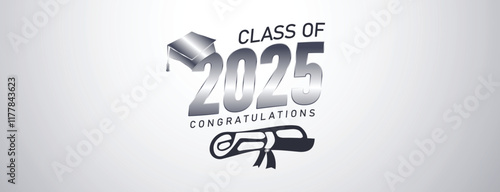 Senior Class Of 2025 Invitation Card Template. Congratulations on Graduation 2025 with Academic Cap. Congratulations graduate greeting ceremony background design